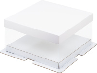 Коробка под торт ПРЕМИУМ с прозрачными стенками с пъедесталом 235х235х120, белая