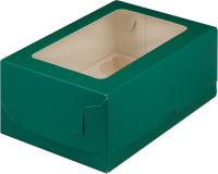 Коробка под капкейки с прямоугольным окошком 235х160х100 мм (6) (зеленая матовая) НОВИНКА